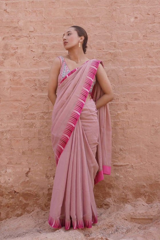 Chanderi Tissue Saree with Thread Embroidery - Pink