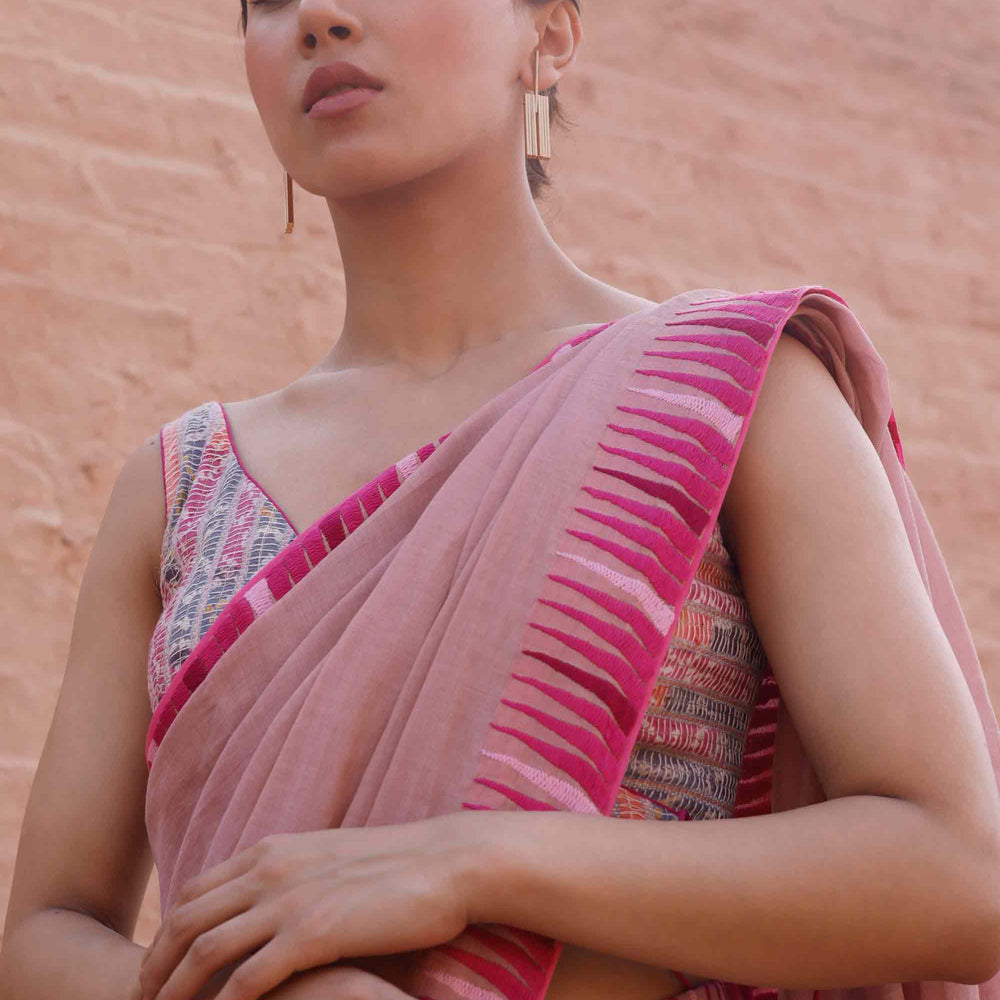 Chanderi Tissue Saree with Thread Embroidery - Pink