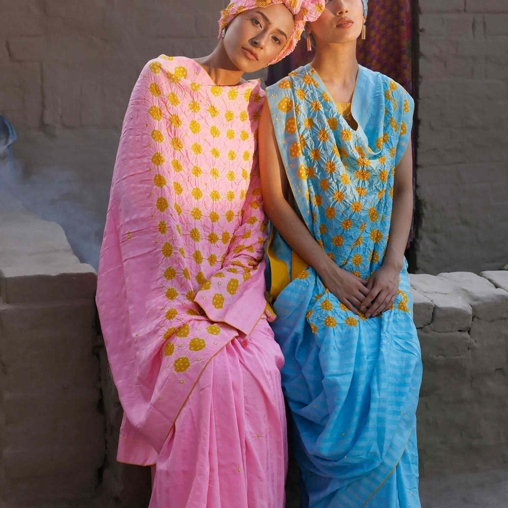 
                      
                        Bandhani Veda Saree - Pink Yellow
                      
                    