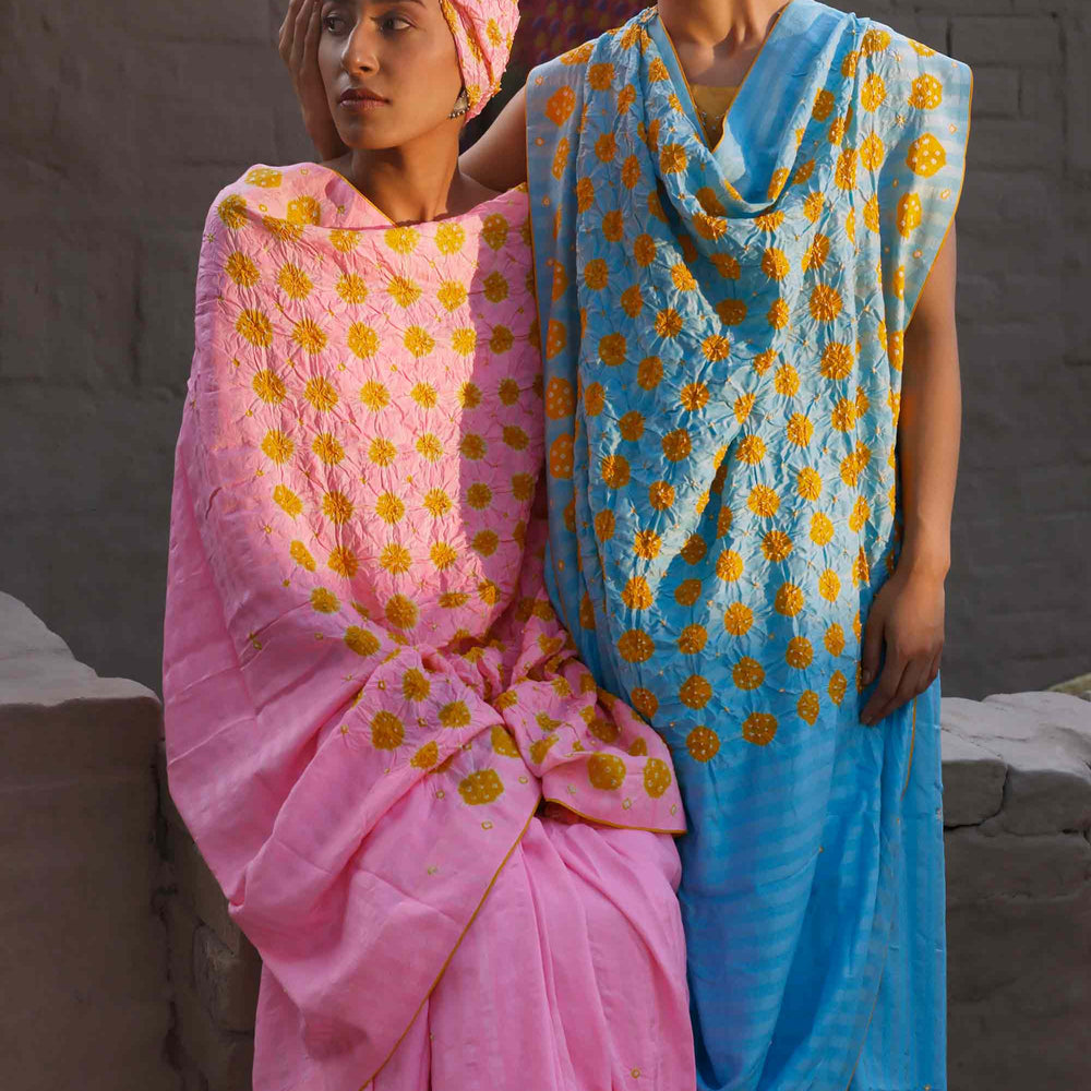 
                      
                        Bandhani Veda Saree - Pink Yellow
                      
                    