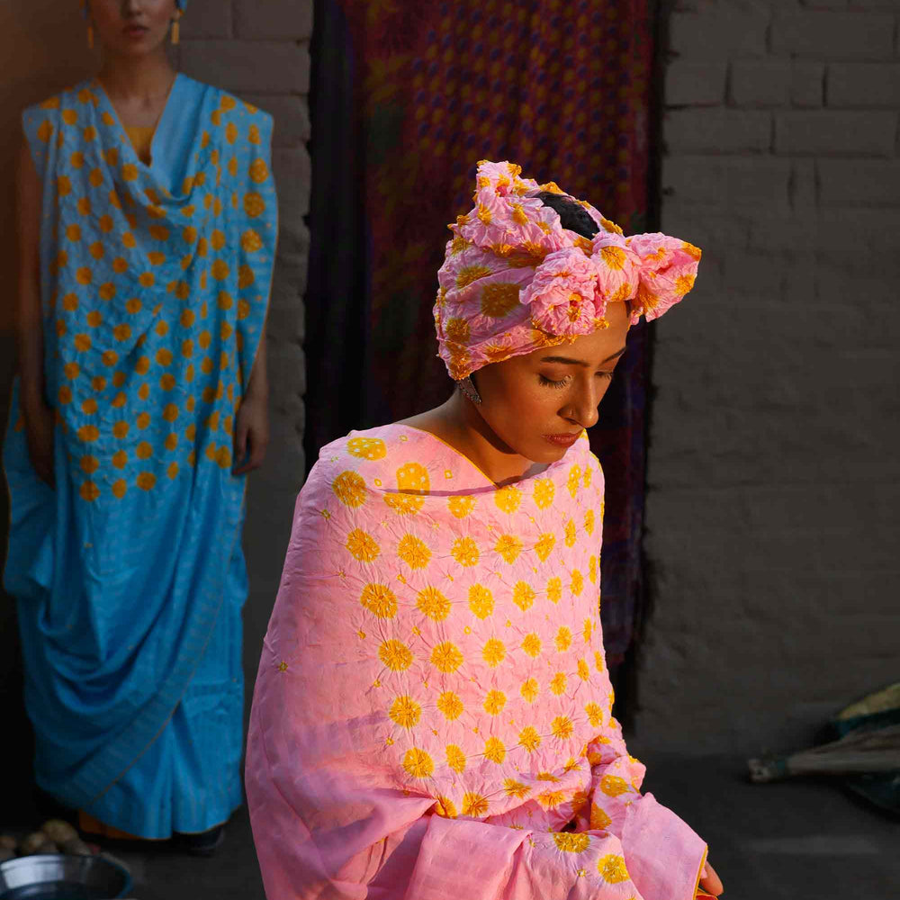 
                      
                        Bandhani Veda Saree - Pink Yellow
                      
                    