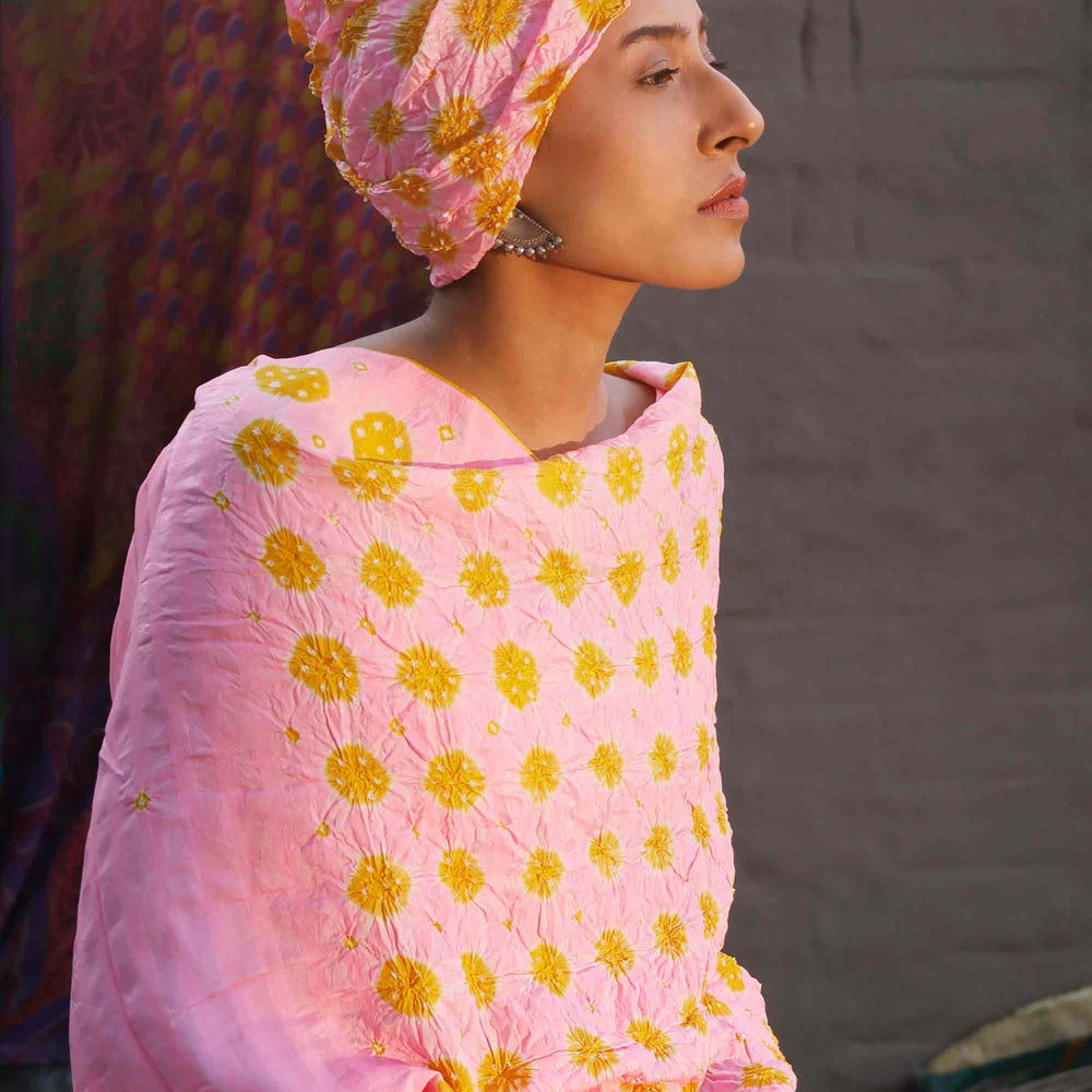 
                      
                        Bandhani Veda Saree - Pink Yellow
                      
                    