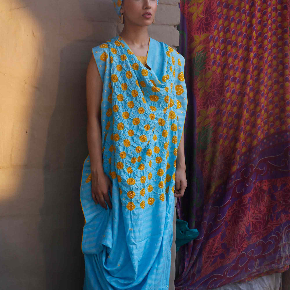 
                      
                        Bandhani Veda Saree - Sky Blue Yellow
                      
                    