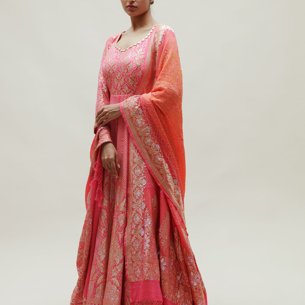 Peach Banarasi Bandhani Floor Length