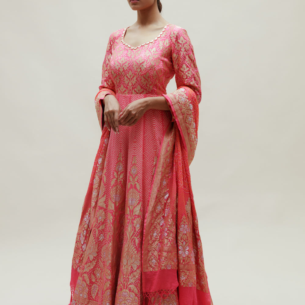 
                      
                        Peach Banarasi Bandhani Floor Length
                      
                    