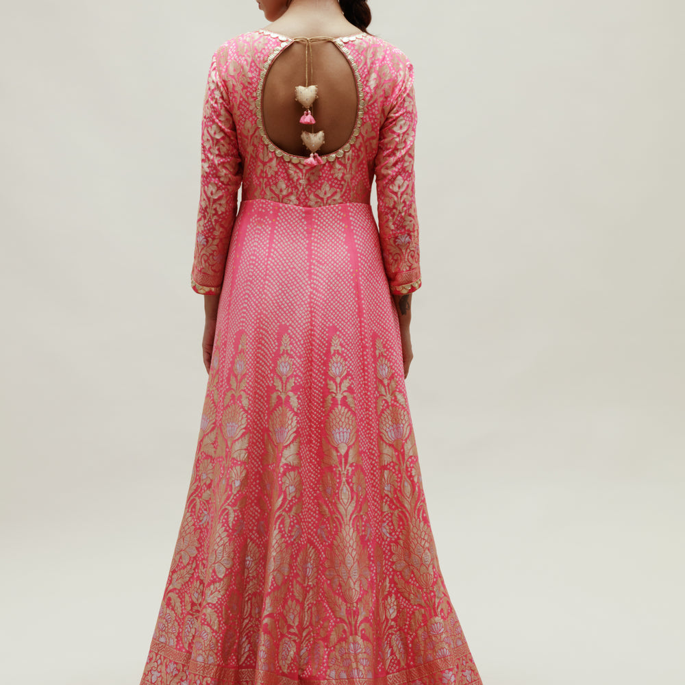 
                      
                        Peach Banarasi Bandhani Floor Length
                      
                    