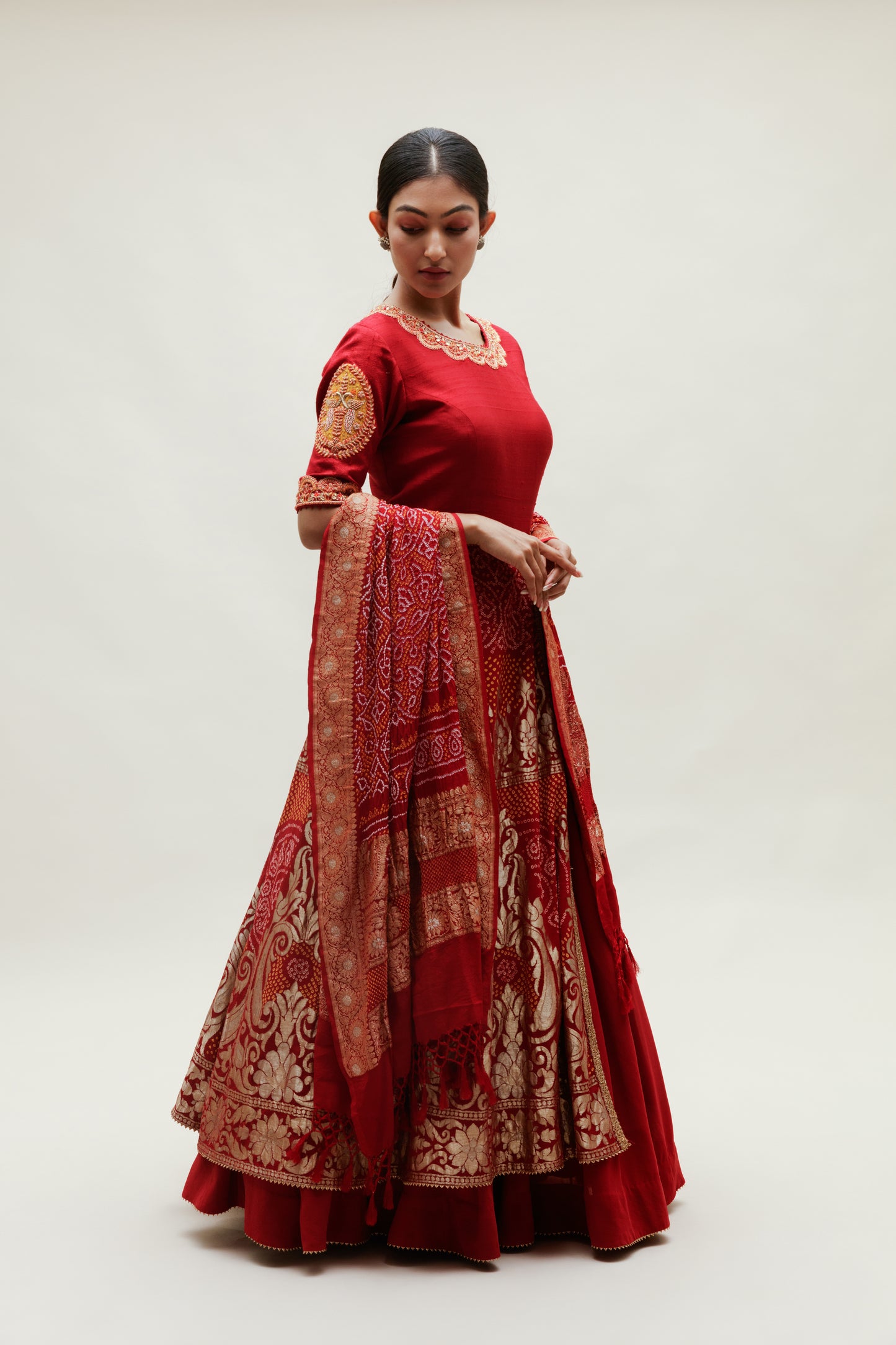 Maroon Banarasi Bandhani Floor Length