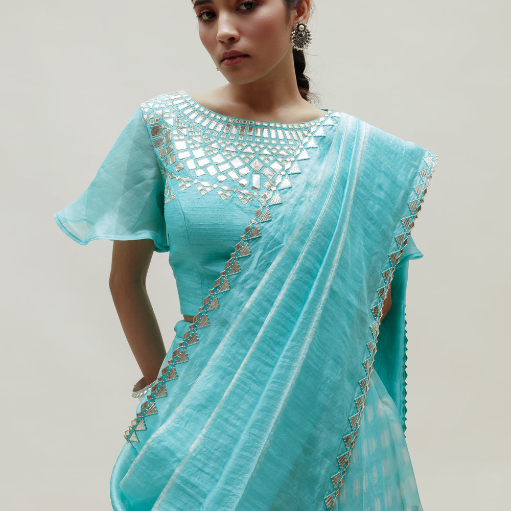 
                      
                        Clamp Dye Organza Gota Patti Lehenga Set - Sky Blue
                      
                    