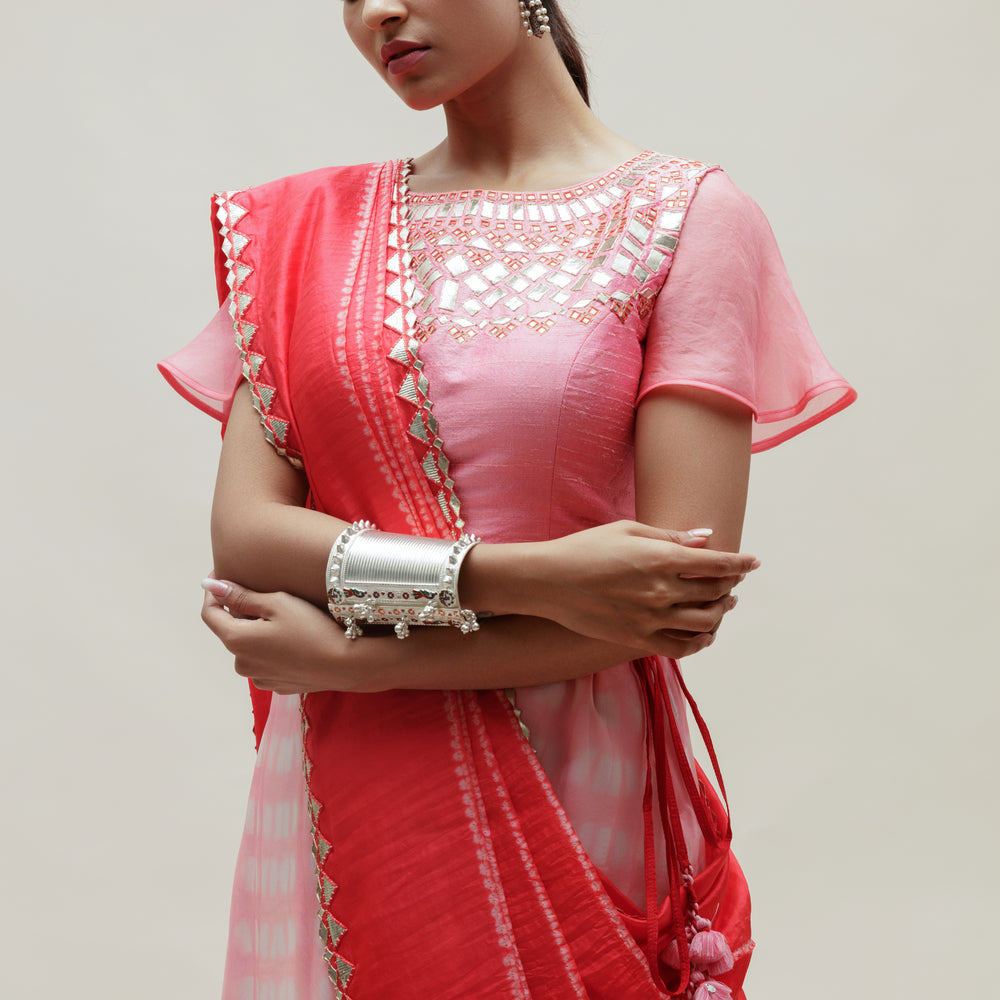 
                      
                        Clamp Dye Organza Gota Patti Lehenga Set - Pink Red
                      
                    