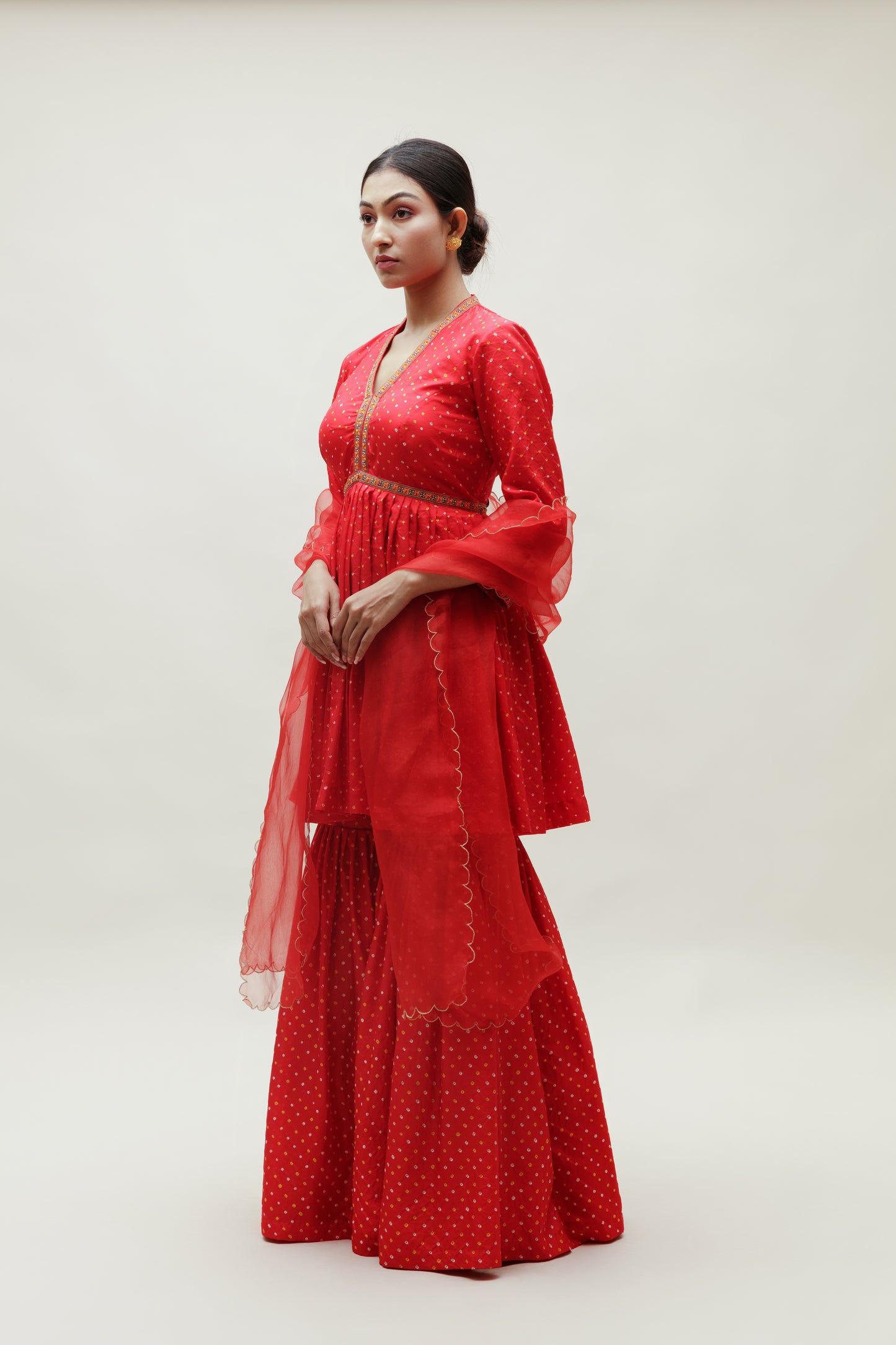 Red Bandhani Garara Set in Silk