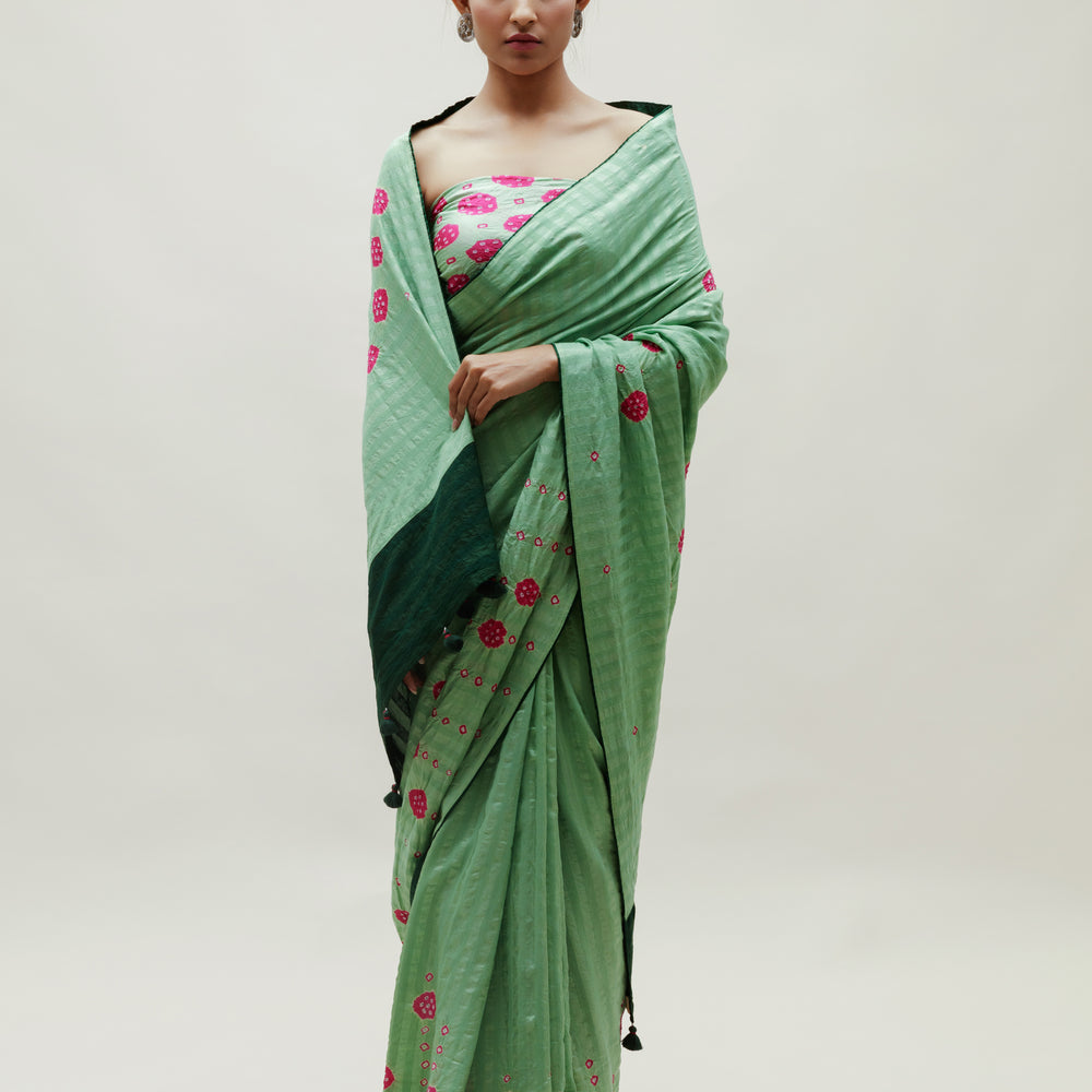 Bandhani Veda Saree - Green Rani