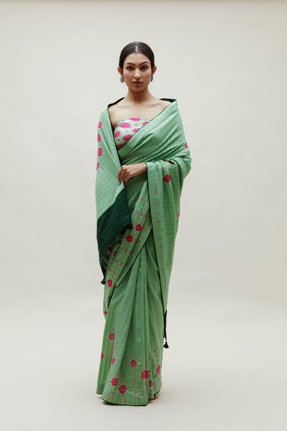 Bandhani Veda Saree - Green Rani