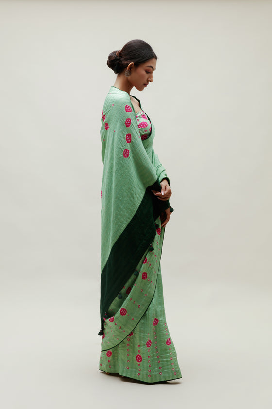Bandhani Veda Saree - Green Rani
