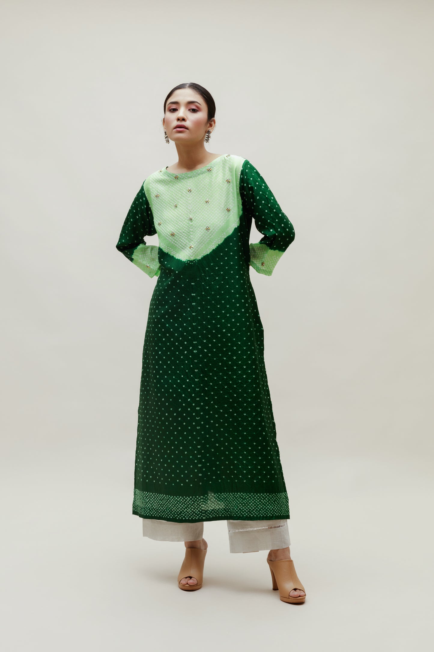 Bandhani Kurta on Pure Silk - Green