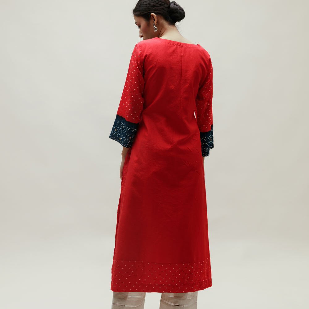 
                      
                        Bandhani Kurta on Pure Silk - Blue Red
                      
                    