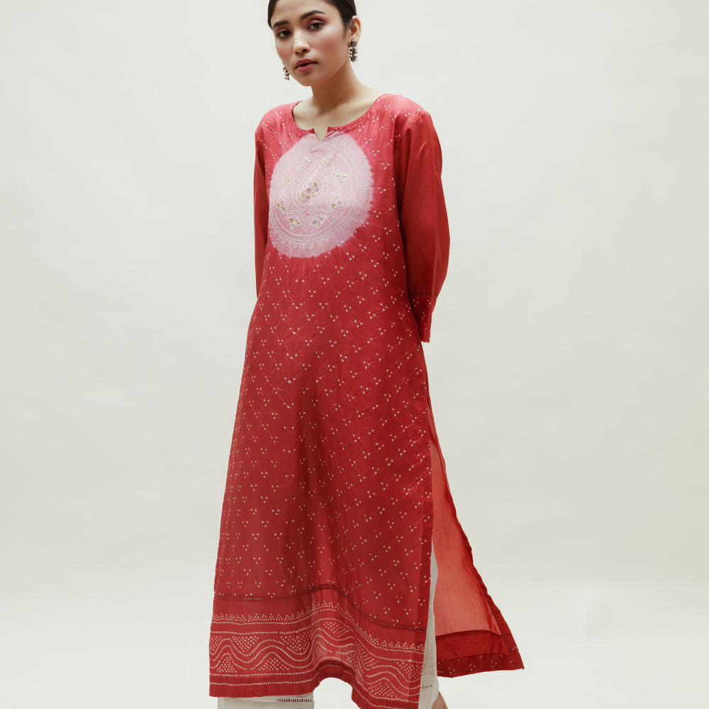 
                      
                        Bandhani Kurta on Pure Silk - Onion Pink
                      
                    