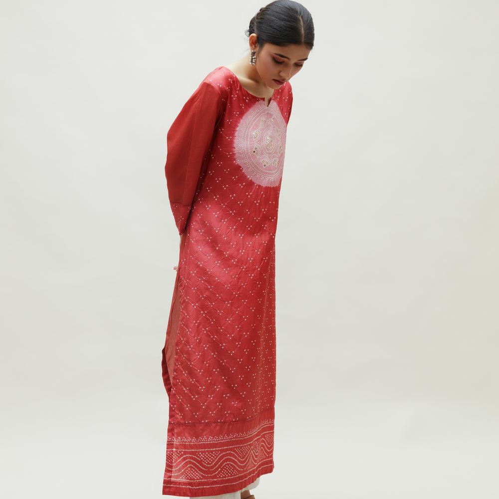 
                      
                        Bandhani Kurta on Pure Silk - Onion Pink
                      
                    