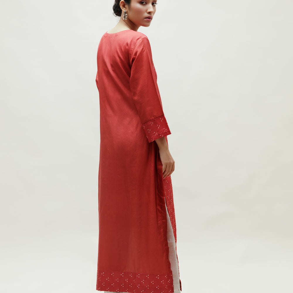 
                      
                        Bandhani Kurta on Pure Silk - Onion Pink
                      
                    