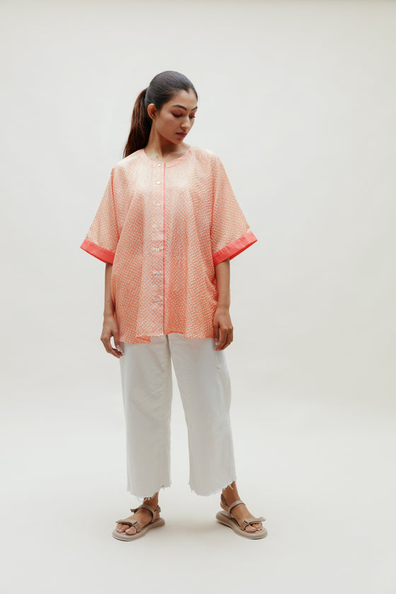 Peach Bandhani on Silk Shirt