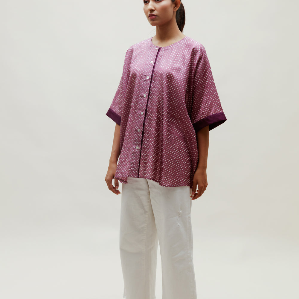 Mauve Bandhani on Silk Shirt