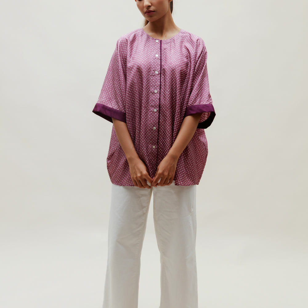 
                      
                        Mauve Bandhani on Silk Shirt
                      
                    