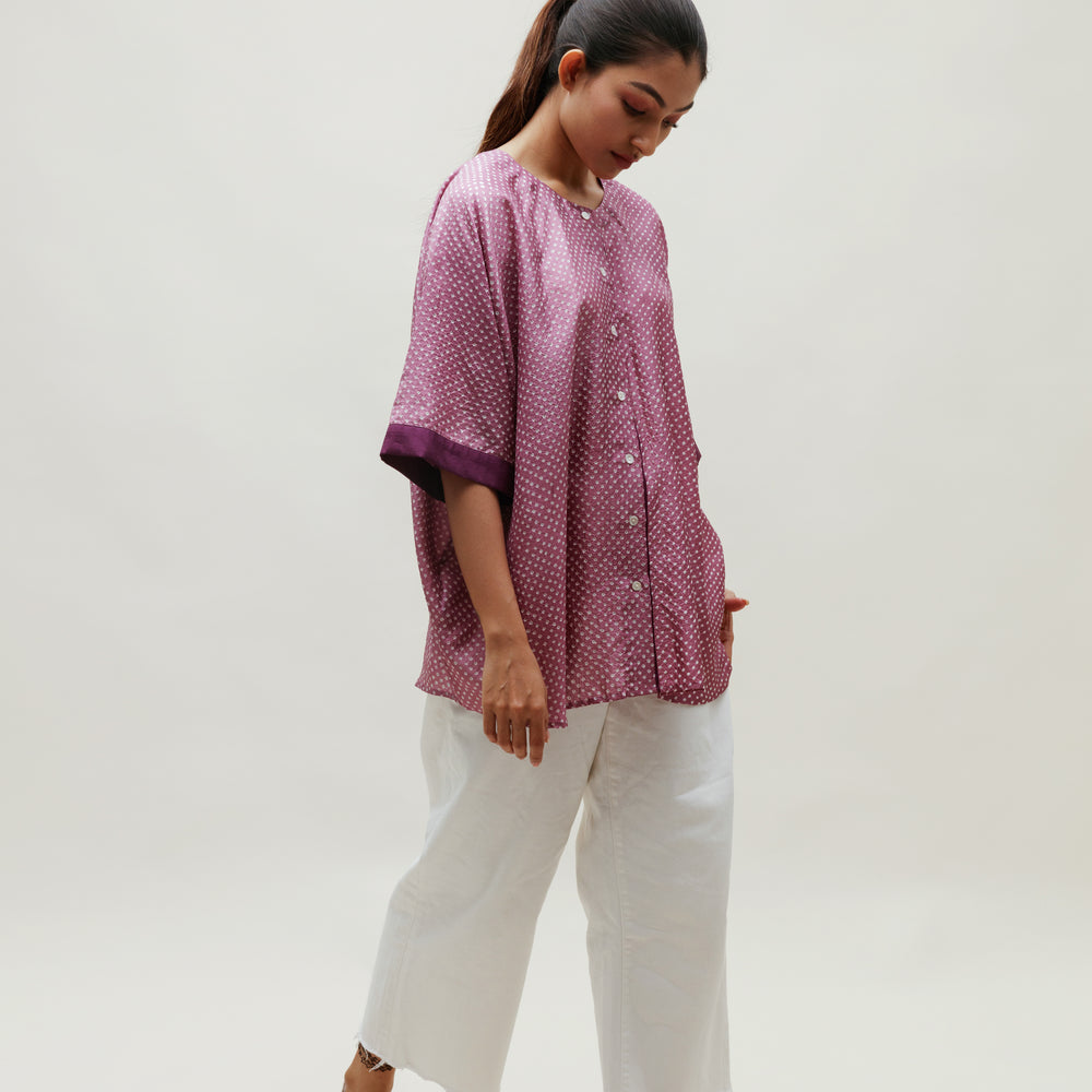 Mauve Bandhani on Silk Shirt