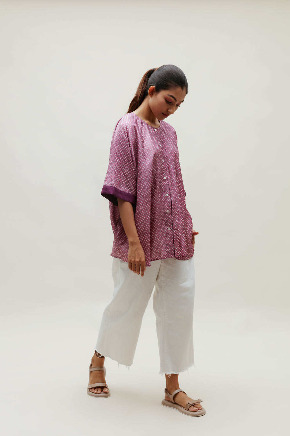 Mauve Bandhani on Silk Shirt