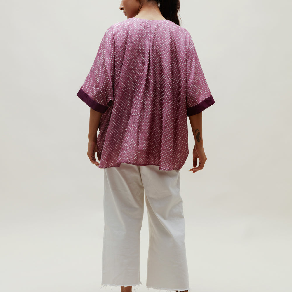 
                      
                        Mauve Bandhani on Silk Shirt
                      
                    