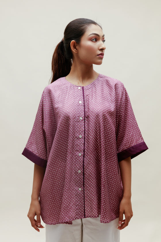 Mauve Bandhani on Silk Shirt