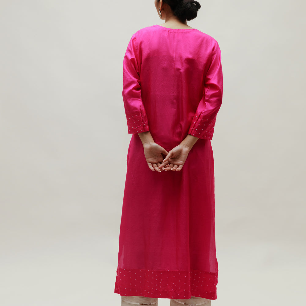 
                      
                        Bandhani Kurta on Pure Silk - Circle Yoke Purple Rani
                      
                    