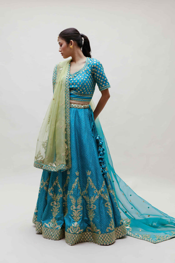 Exquisite Turquoise Colored Designer Lehenga Choli, Shop wedding lehenga  choli online