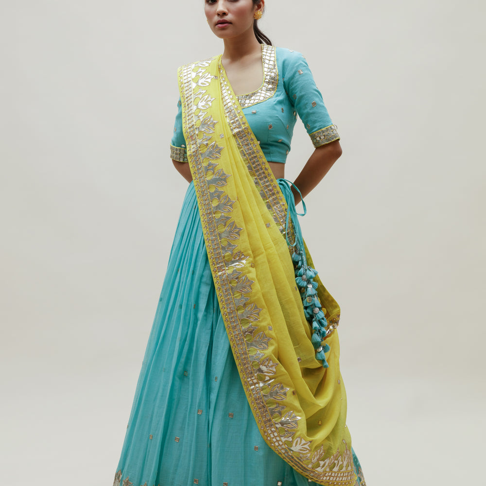 Sitaara Ahimsa Lehenga - Blue Yellow