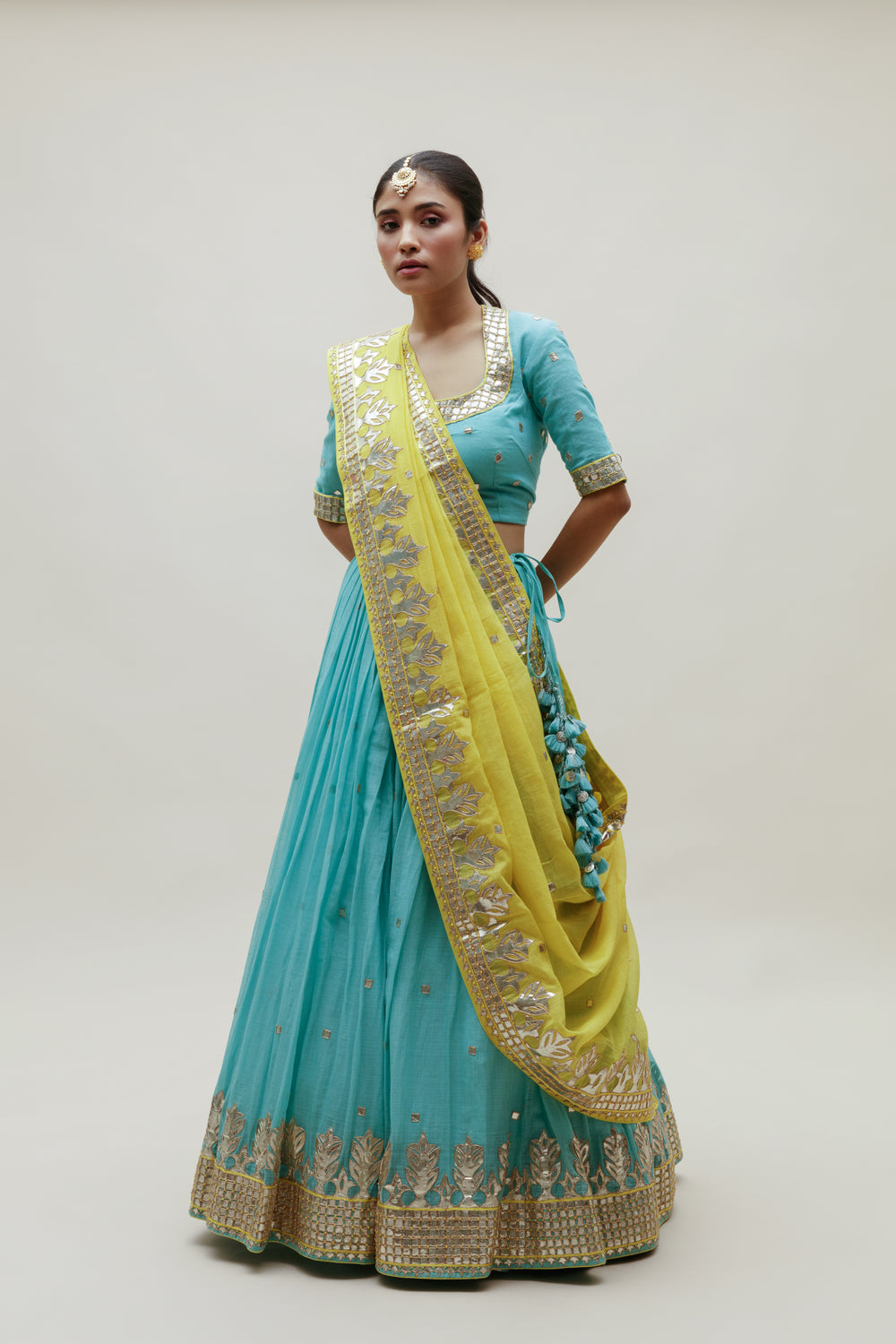 Sitaara Ahimsa Lehenga - Blue Yellow