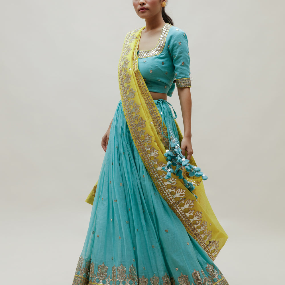 Sitaara Ahimsa Lehenga - Blue Yellow