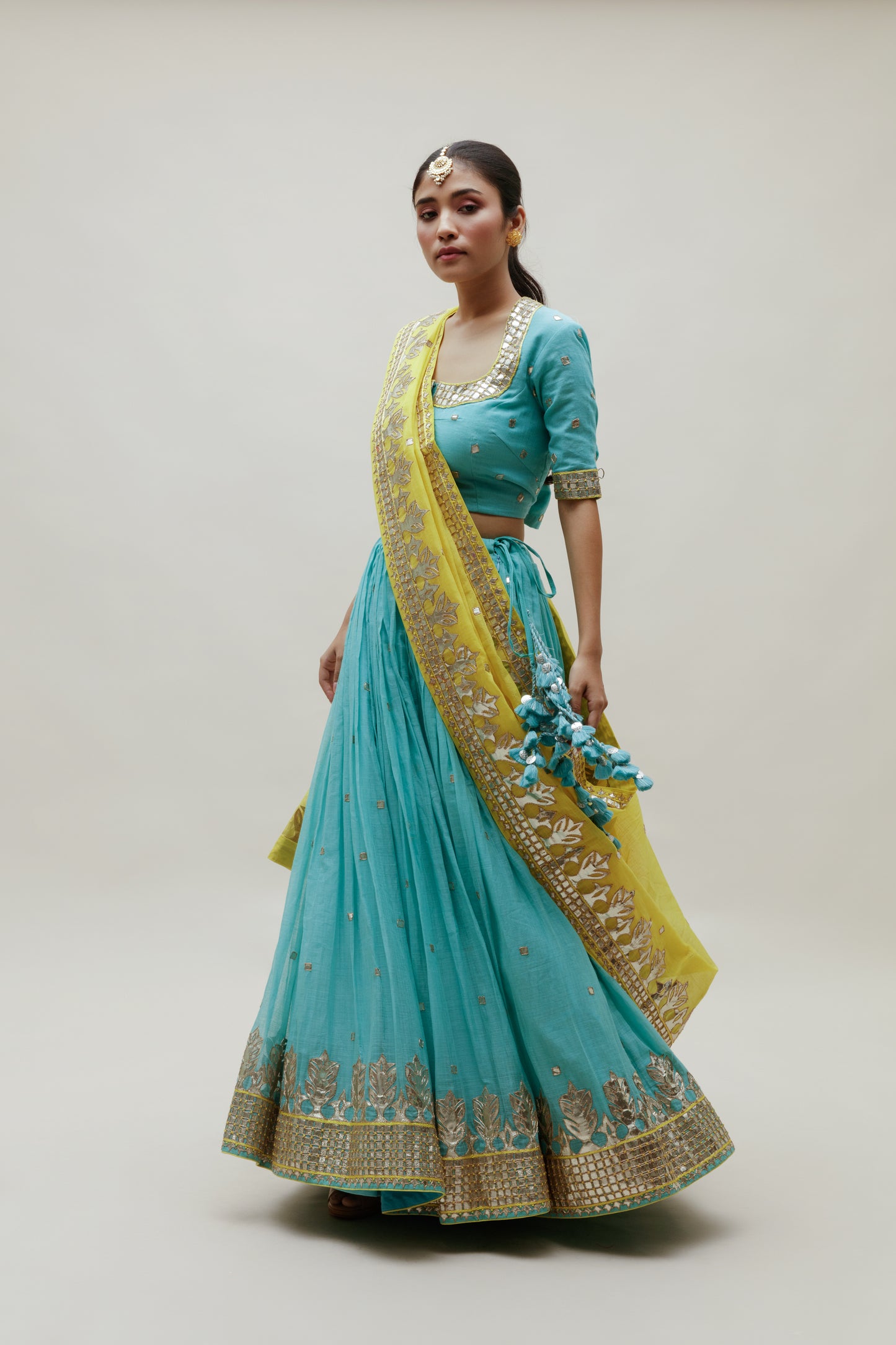 Sitaara Ahimsa Lehenga - Blue Yellow