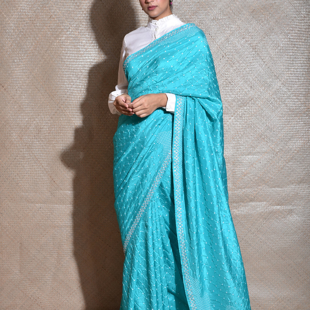 Abstract Bandhani Silk Saree in Sea Green