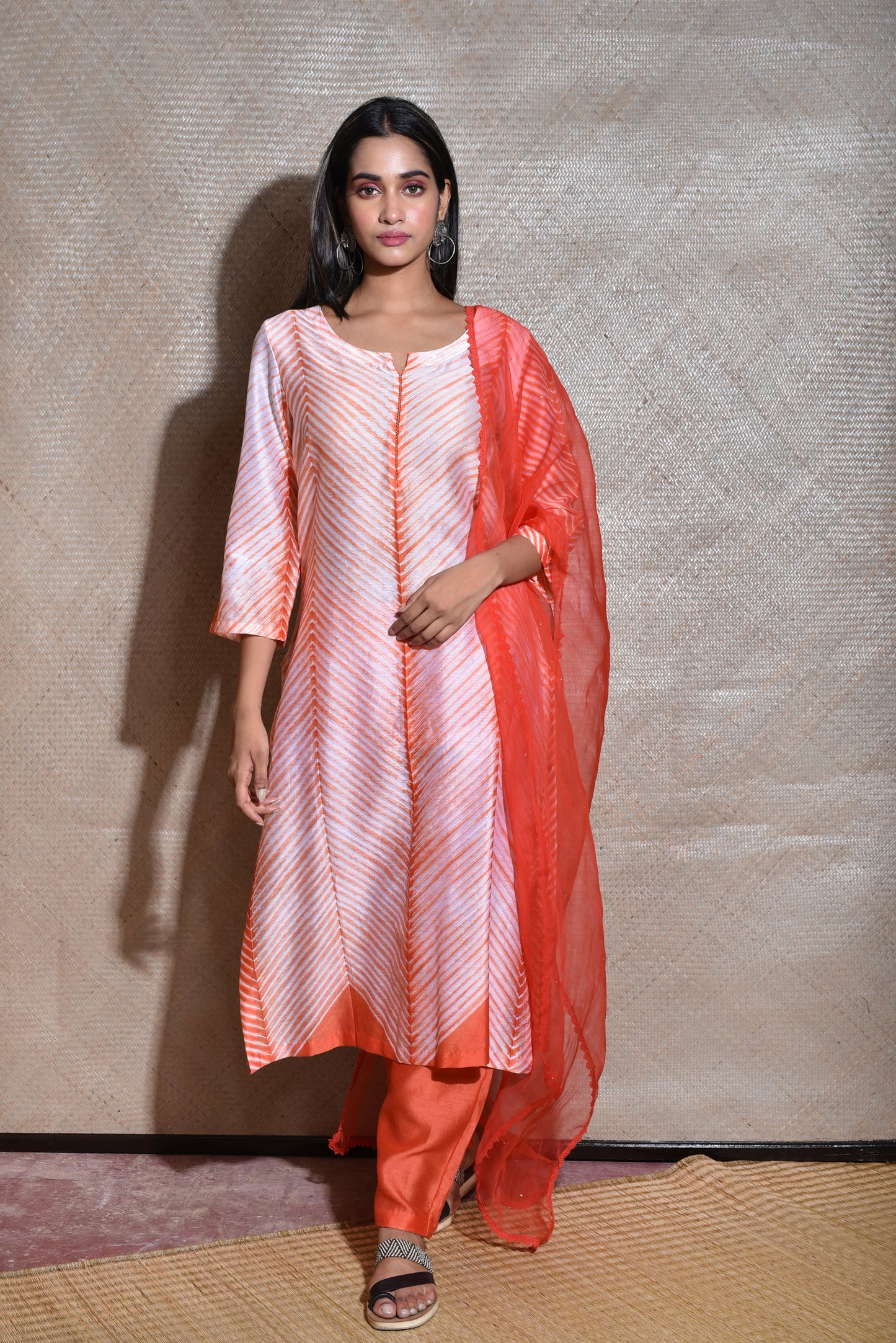 Arashi Chanderi Suit Set in Orange