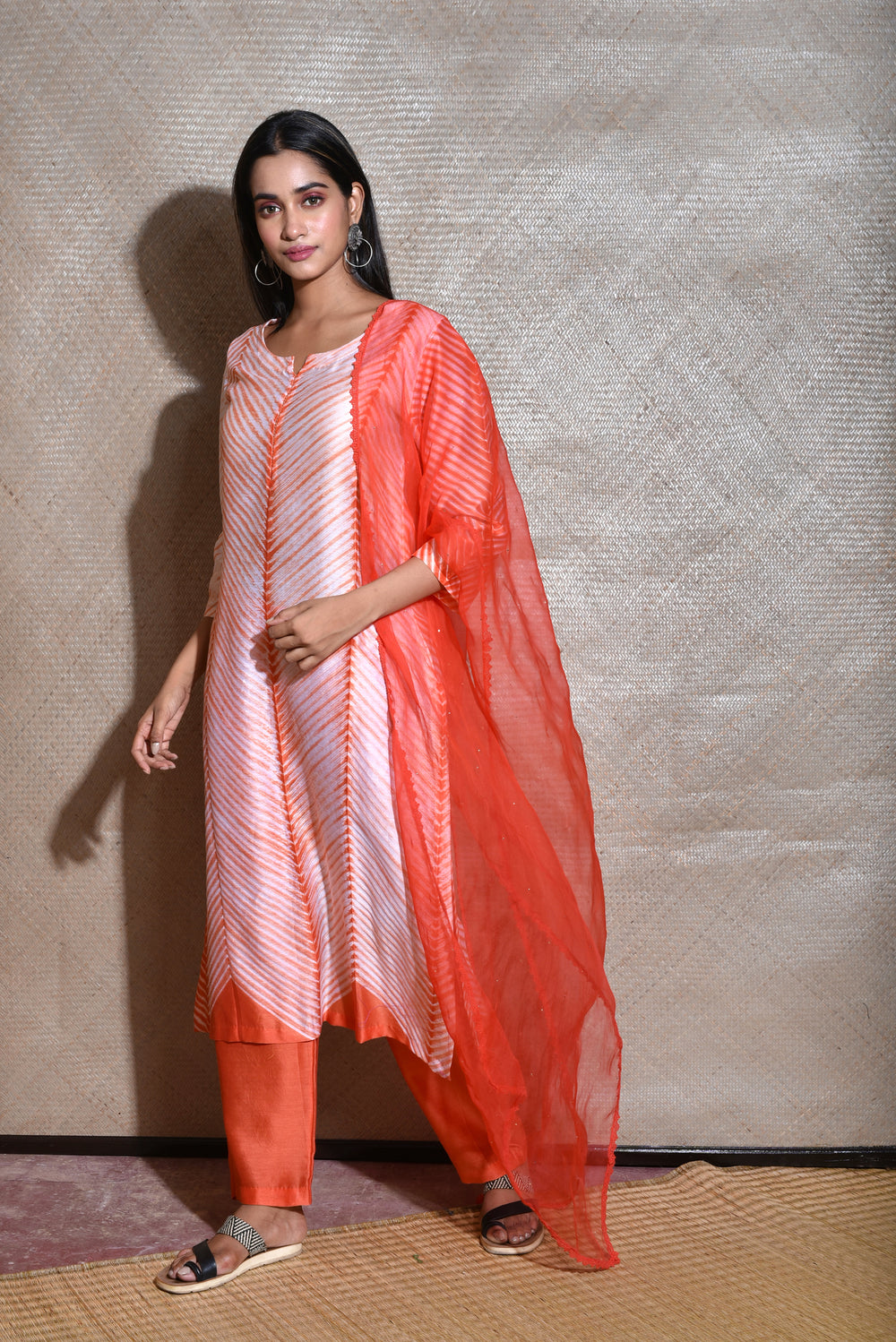 Arashi Chanderi Suit Set in Orange