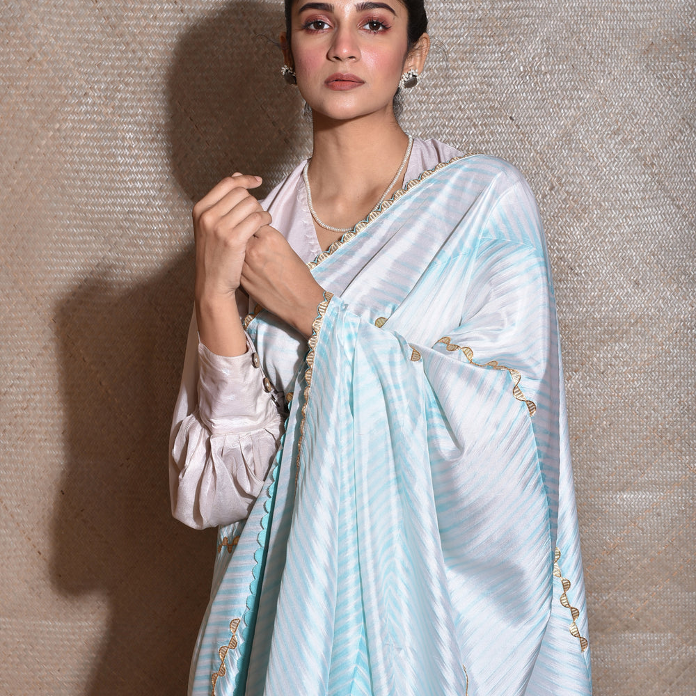 Arashi on Pure Silk Saree with Gota Patti - Sky Blue