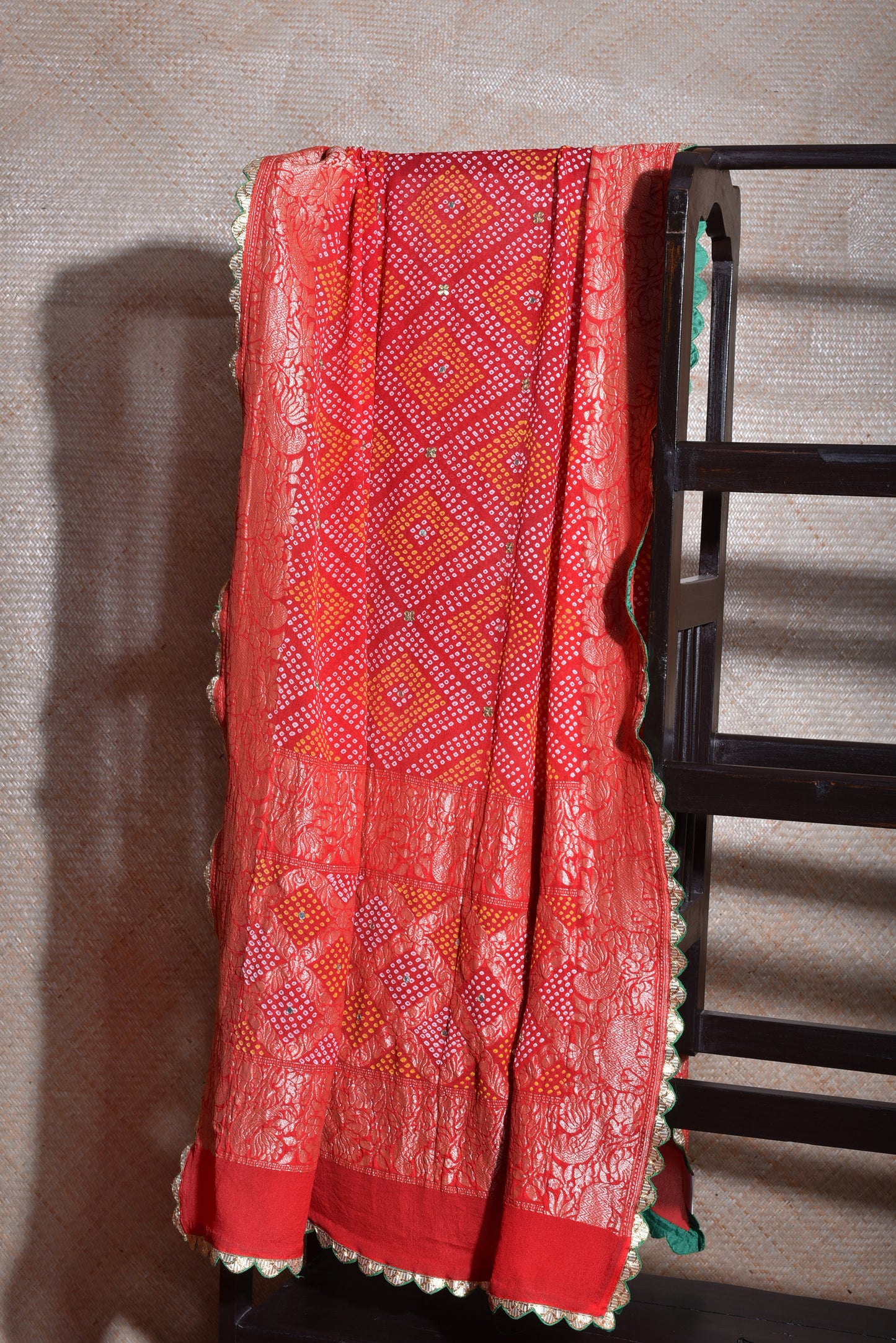 Banarasi Bandhani Chunari with Gota Patti - Red