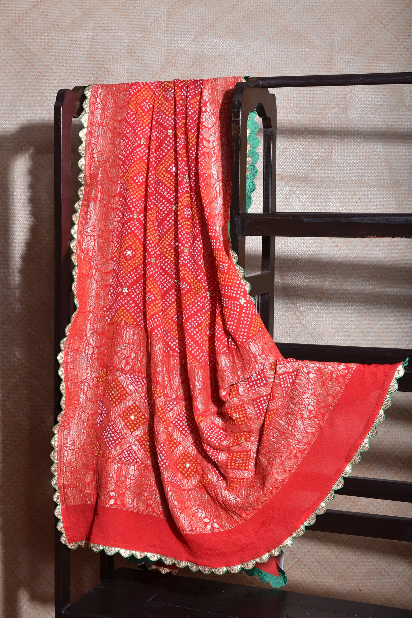 Banarasi Bandhani Chunari with Gota Patti - Red