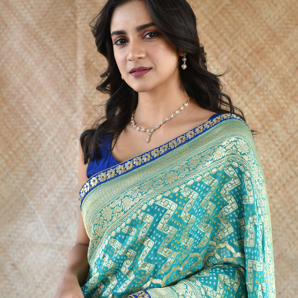 
                      
                        Banarasi Bandhani Lehenga Set In Sea Green
                      
                    