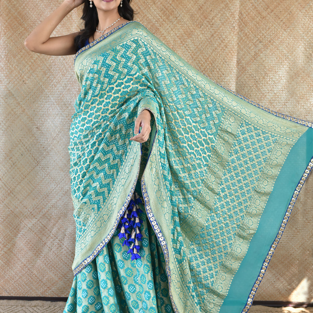 
                      
                        Banarasi Bandhani Lehenga Set In Sea Green
                      
                    