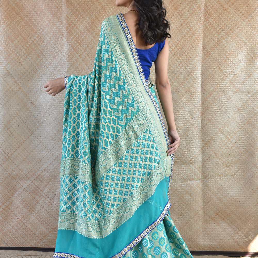 
                      
                        Banarasi Bandhani Lehenga Set In Sea Green
                      
                    