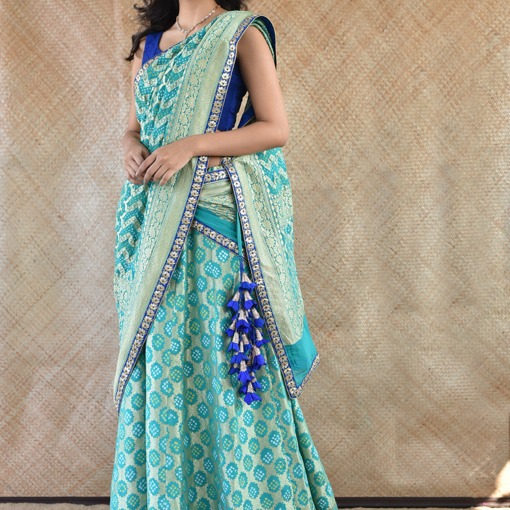 Banarasi Bandhani Lehenga Set In Sea Green