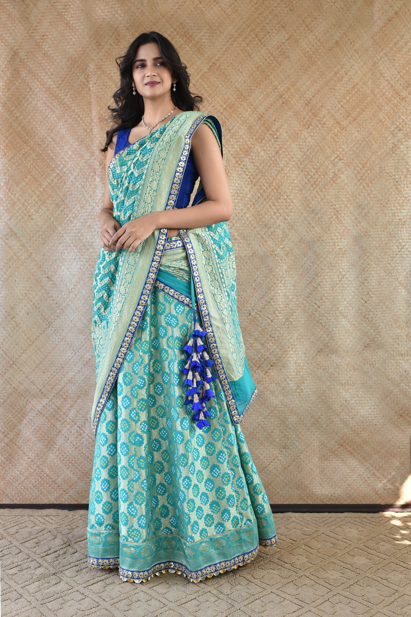 Banarasi Bandhani Lehenga Set In Sea Green