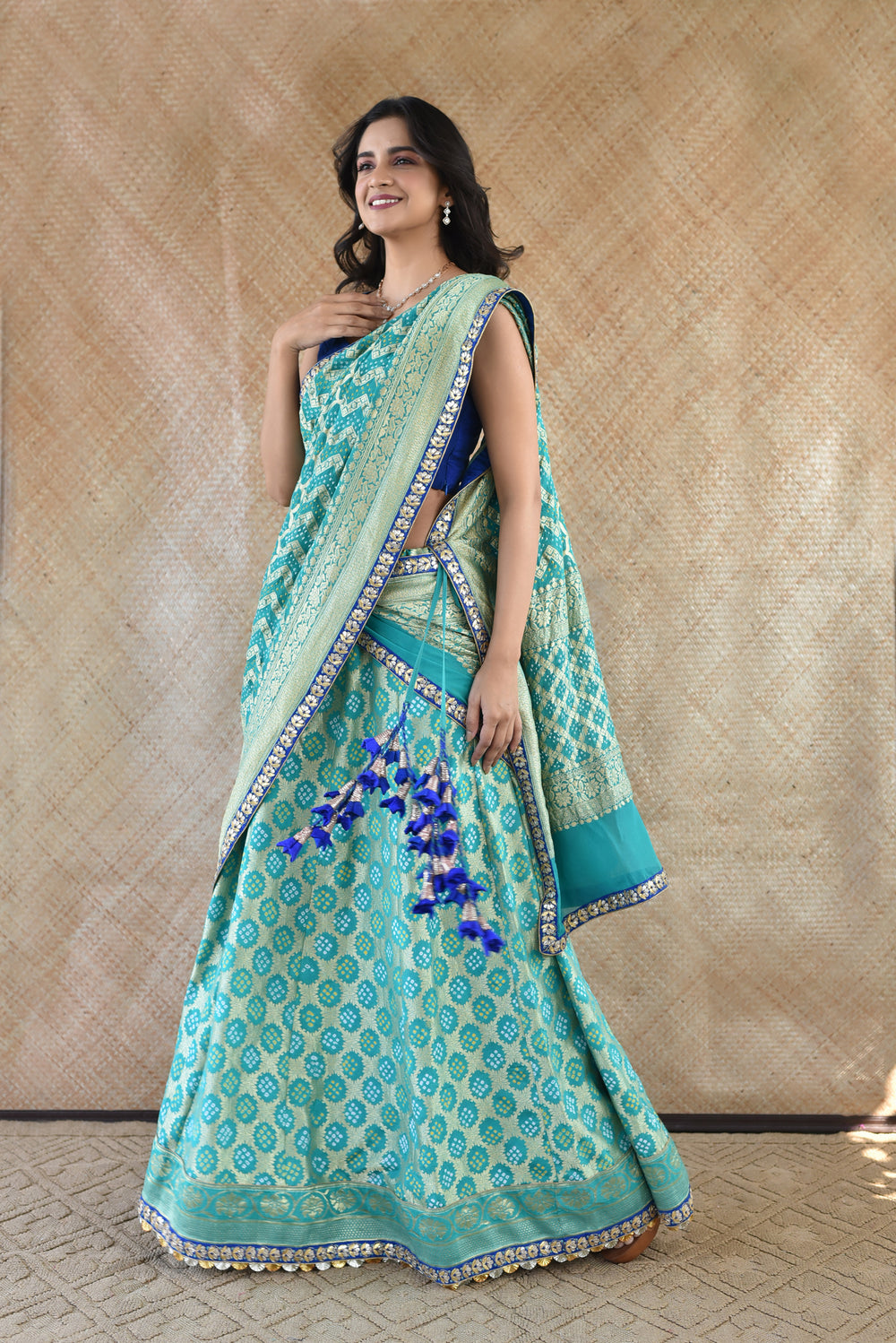 Banarasi Bandhani Lehenga Set In Sea Green