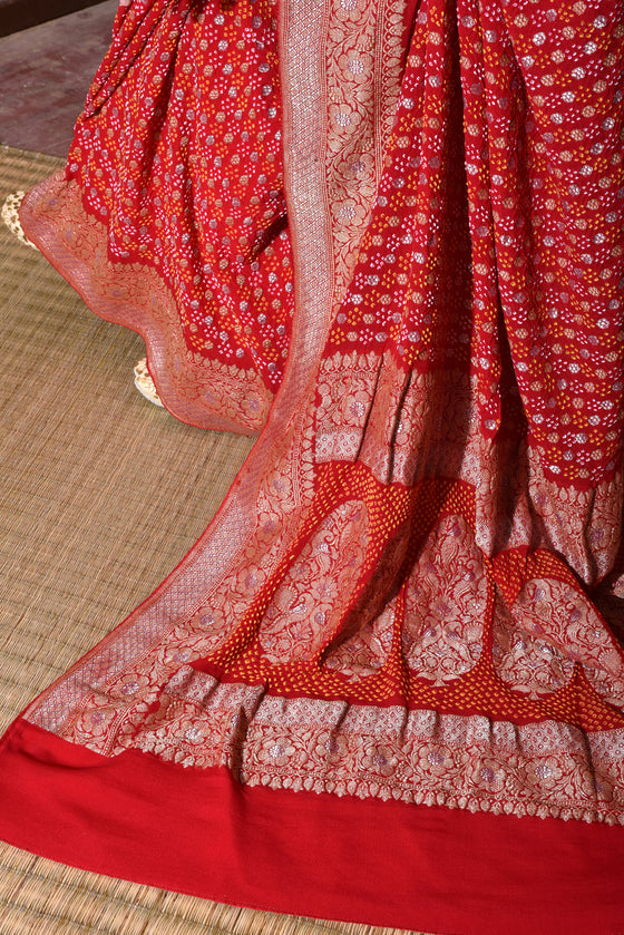 Banarasi Bandhani Saree-Red