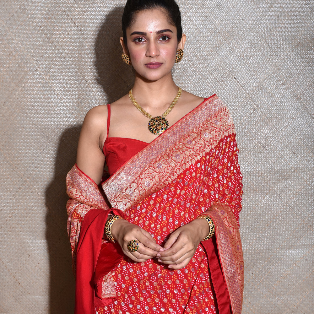 
                      
                        Banarasi Bandhani Saree-Red
                      
                    