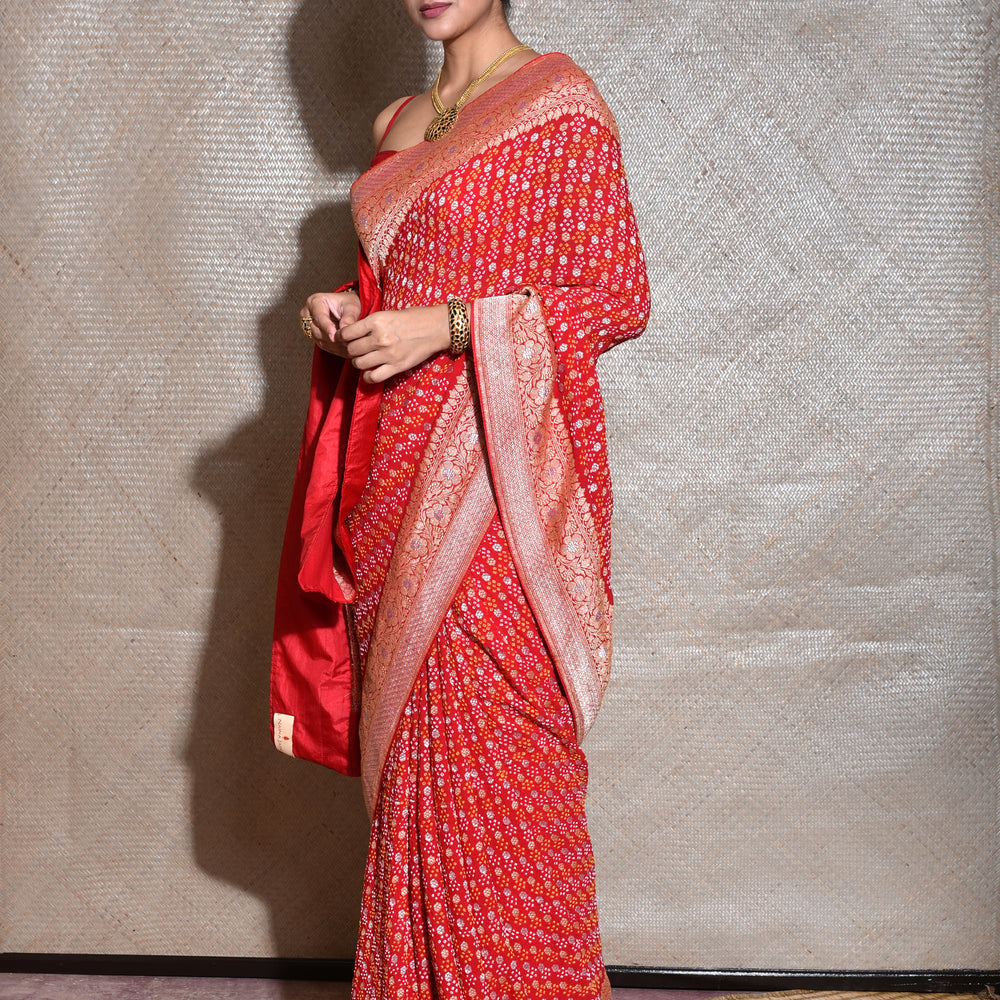 
                      
                        Banarasi Bandhani Saree-Red
                      
                    